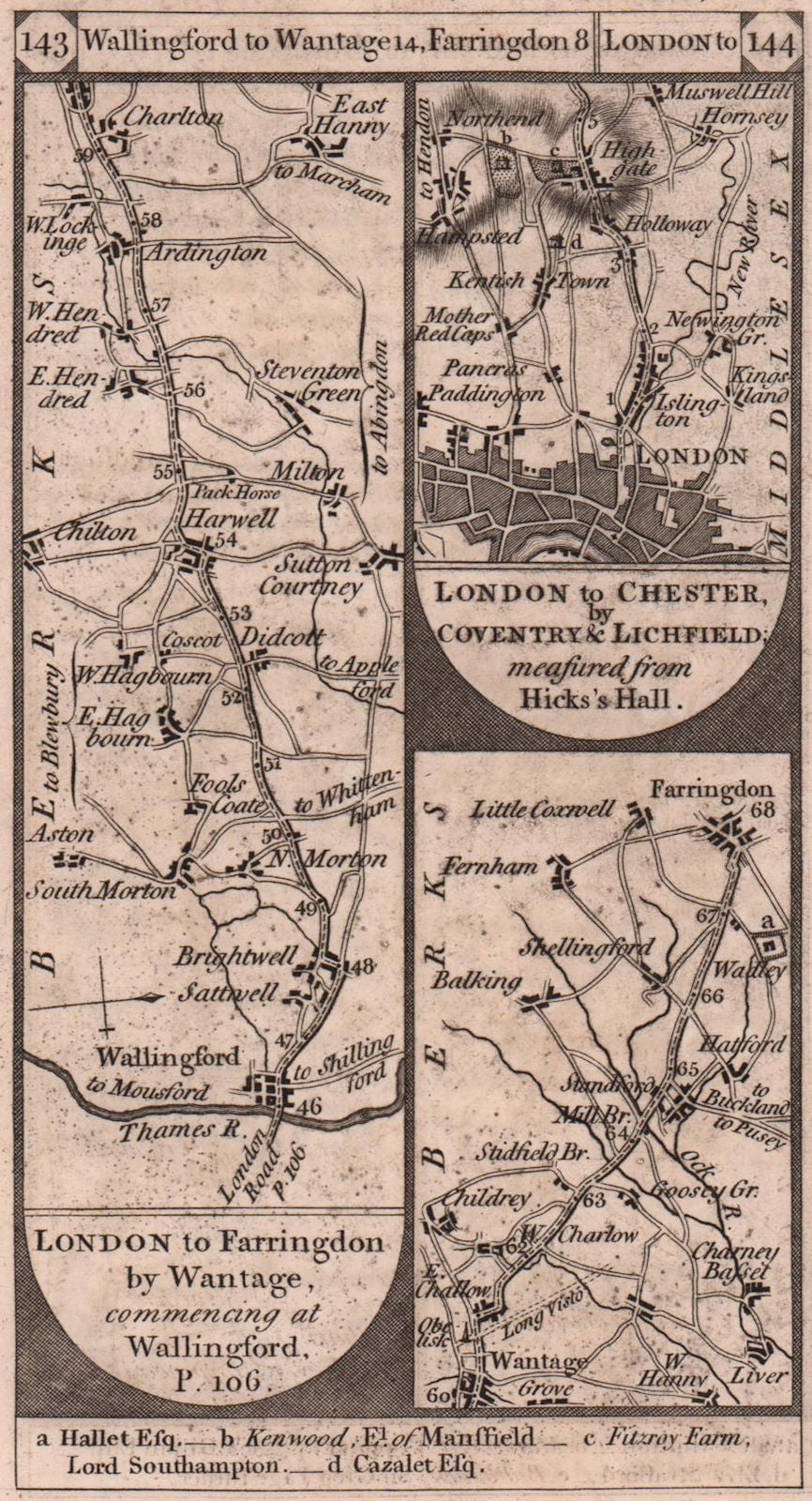 Wallingford-Wantage. Islington-Muswell Hill road strip map PATERSON 1803